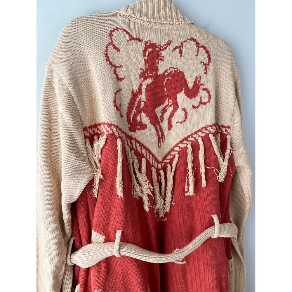 Idyllwind Womens Cardigan XL Tan Red Western Bronco Fringe Cowgirl Belted Boho - Picture 7 of 11